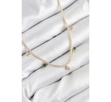 Pirinç Zirkon Taşlı Su Yolu Damla Model Gold Renk Kadın Kolye - TJ-BKO10545