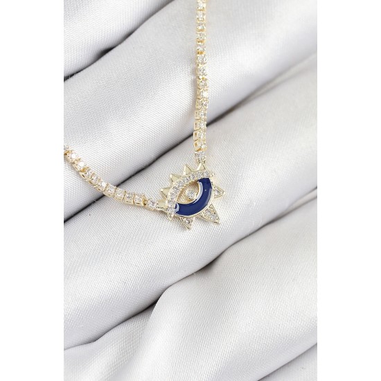 Pirinç Zirkon Taşlı Su Yolu Göz Model Gold Renk Kadın Kolye - TJ-BKO10547