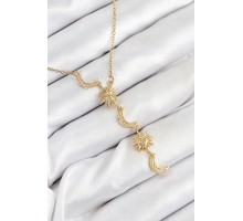 316L Çelik Zirkon Taşlı Güneş Ve Ay Model Gold Renk Kadın Kolye - TJ-BKO10548