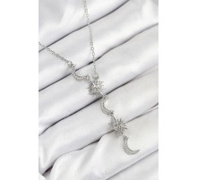 316L Çelik Zirkon Taşlı Güneş Ve Ay Model Gümüş Renk Kadın Kolye - TJ-BKO10549