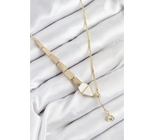 Pirinç Yılan Model Gold Renk Asansörlü Kadın Kolye - TJ-BKO10552