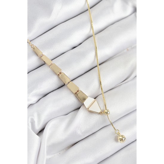 Pirinç Yılan Model Gold Renk Asansörlü Kadın Kolye - TJ-BKO10552