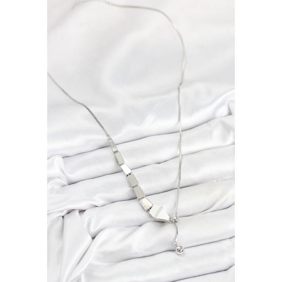 Pirinç Yılan Model Gümüş Renk Asansörlü Kadın Kolye - TJ-BKO10553