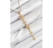 316L Çelik Zirkon Taşlı Güneş Ve Ay Enerji Model Gold Renk Kadın Kolye - TJ-BKO10550
