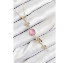 Pirinç Zincir Pembe Gold Renk Zirkon Taşlı Y Kolye - TJ-BKO10554