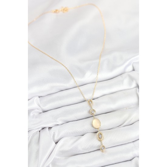 Pirinç Zincir Sarı Gold Renk Zirkon Taşlı Y Kolye - TJ-BKO10555