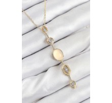 Pirinç Zincir Sarı Gold Renk Zirkon Taşlı Y Kolye - TJ-BKO10555