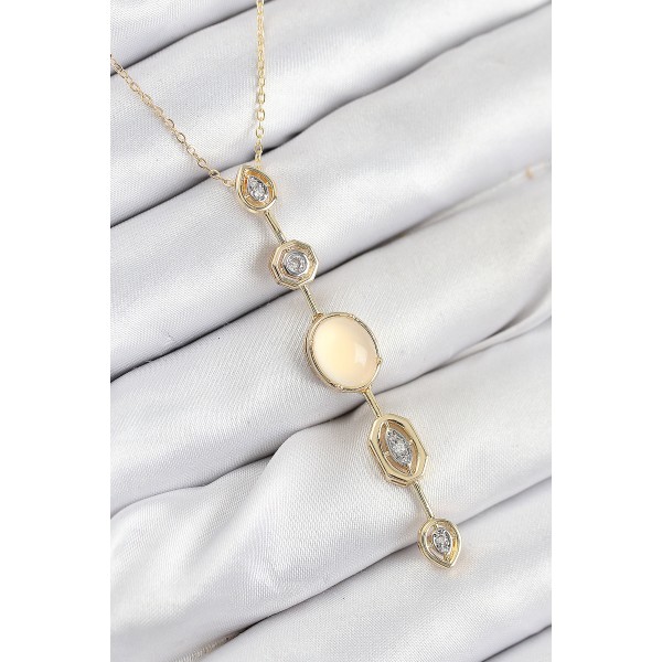 Pirinç Zincir Sarı Gold Renk Zirkon Taşlı Y Kolye - TJ-BKO10555