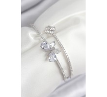 Pirinç Zirkon Taşlı Kelebek Ve Yonca Model Gümüş Renk Kadın Bileklik - TJ-BB7850