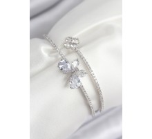 Pirinç Zirkon Taşlı Kelebek Ve Yonca Model Gümüş Renk Kadın Bileklik - TJ-BB7850