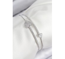 Pirinç Zirkon Taşlı Kalp Model Gümüş Renk Kadın Bileklik - TJ-BB7852