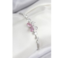 Pirinç Zirkon Taşlı Kelebek Model Gümüş Renk Kadın Bileklik - TJ-BB7854