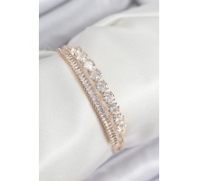 Pirinç Zirkon Taşlı Su Yolu Model Gold Renk Kadın Bileklik - TJ-BB7857