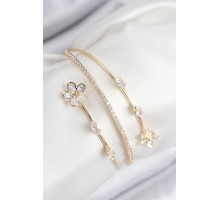 Pirinç Zirkon Taşlı Çiçek Model Gold Renk Kadın Bileklik - TJ-BB7859