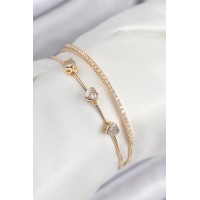 Pirinç Zirkon Taşlı Kalp Model Gold Renk Kadın Bileklik TJ-BB7861