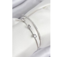 Pirinç Zirkon Taşlı Kalp Model Gümüş Renk Kadın Bileklik - TJ-BB7862