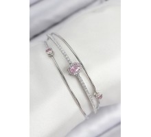 Pirinç Zirkon Taşlı Baget Model Gümüş Renk Kadın Bileklik - TJ-BB7864