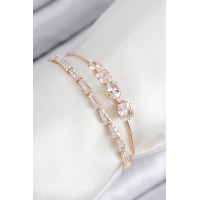 Pirinç Zirkon Taşlı Su Yolu Model Gold Renk Kadın Bileklik TJ-BB7865