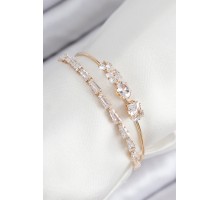 Pirinç Zirkon Taşlı Su Yolu Model Gold Renk Kadın Bileklik - TJ-BB7865