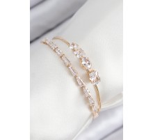Pirinç Zirkon Taşlı Su Yolu Model Gold Renk Kadın Bileklik - TJ-BB7865