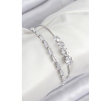 Pirinç Zirkon Taşlı Su Yolu Model Gümüş Renk Kadın Bileklik - TJ-BB7866