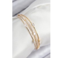 Pirinç Zirkon Taşlı Su Yolu Model Gold Renk Kadın Bileklik - TJ-BB7867