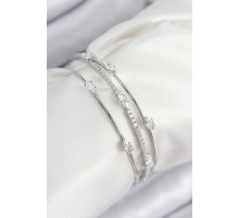 Pirinç Zirkon Taşlı Su Yolu Model Gümüş Renk Kadın Bileklik - TJ-BB7868