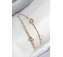 Pirinç Zirkon Taşlı Kalp Model Gold Renk Kadın Bileklik - TJ-BB7869