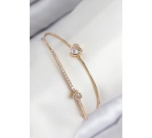 Pirinç Zirkon Taşlı Kalp Model Gold Renk Kadın Bileklik - TJ-BB7869