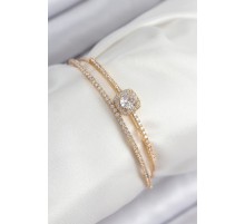 Pirinç Zirkon Taşlı Baget Model Gold Renk Kadın Bileklik - TJ-BB7871