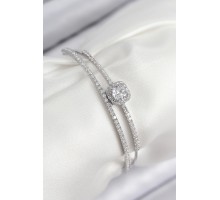 Pirinç Zirkon Taşlı Baget Model Gümüş Renk Kadın Bileklik - TJ-BB7872