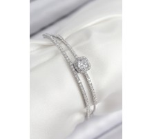 Pirinç Zirkon Taşlı Baget Model Gümüş Renk Kadın Bileklik - TJ-BB7872