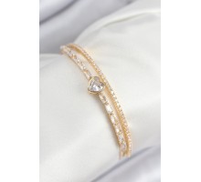 Pirinç Zirkon Taşlı Kalp Model Gold Renk Kadın Bileklik - TJ-BB7873