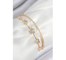 Pirinç Zirkon Taşlı Yıldız Model Gold Renk Kadın Bileklik - TJ-BB7877