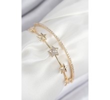 Pirinç Zirkon Taşlı Yıldız Model Gold Renk Kadın Bileklik - TJ-BB7877