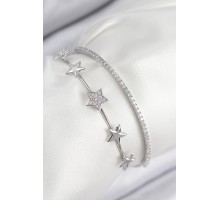 Pirinç Zirkon Taşlı Yıldız Model Gümüş Renk Kadın Bileklik - TJ-BB7878