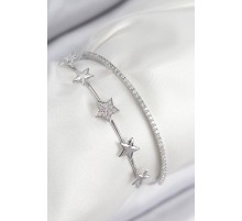 Pirinç Zirkon Taşlı Yıldız Model Gümüş Renk Kadın Bileklik - TJ-BB7878