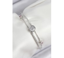 Pirinç Zirkon Taşlı Pırlanta Model Gümüş Renk Kadın Bileklik - TJ-BB7880