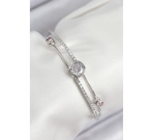 Pirinç Zirkon Taşlı Pırlanta Model Gümüş Renk Kadın Bileklik - TJ-BB7880