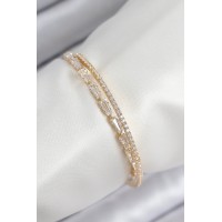 Pirinç Zirkon Taşlı Su Yolu Model Gold Renk Kadın Bileklik TJ-BB7881