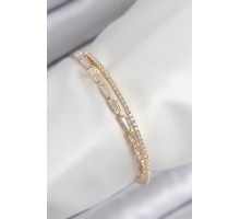 Pirinç Zirkon Taşlı Su Yolu Model Gold Renk Kadın Bileklik - TJ-BB7881