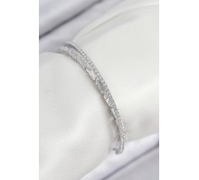 Pirinç Zirkon Taşlı Su Yolu Model Gümüş Renk Kadın Bileklik - TJ-BB7882