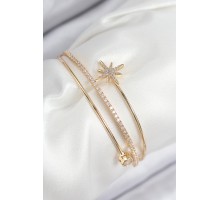 Pirinç Zirkon Taşlı Kutup Yıldızı Model Gold Renk Kadın Bileklik - TJ-BB7887