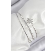 Pirinç Zirkon Taşlı Kutup Yıldızı Model Gümüş Renk Kadın Bileklik - TJ-BB7888