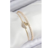 Pirinç Zirkon Taşlı Kuğu Model Gold Renk Kadın Bileklik - TJ-BB7889