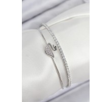 Pirinç Zirkon Taşlı Kuğu Model Gümüş Renk Kadın Bileklik - TJ-BB7890