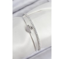 Pirinç Zirkon Taşlı Kuğu Model Gümüş Renk Kadın Bileklik - TJ-BB7890