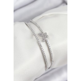 Pirinç Zirkon Taşlı Kelebek Model Gümüş Renk Kadın Bileklik TJ-BB7892