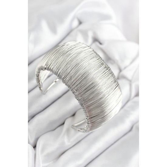 Pirinç Tel Sarma Model Gümüş Renk Kadın Bileklilk - TJ-BB7894