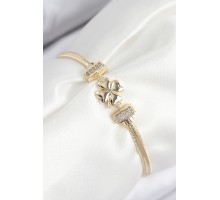 Pirinç Zirkon Taşlı Yonca Model Gold Renk Kadın Bileklik - TJ-BB7897